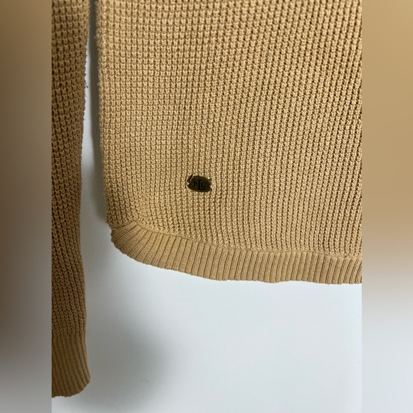 LAUREN RALPH LAUREN 100% Cotton Khaki Waffle Knit Cowl Neck Sweater, Size Small - Picture 3 of 14